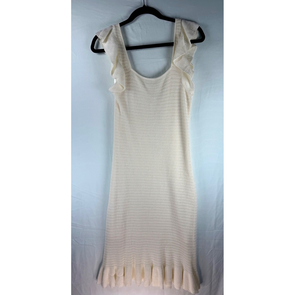 House of Harlow 1960 Cream Knit Ruffle knee length Dress S NWT Ivory Sleeveles